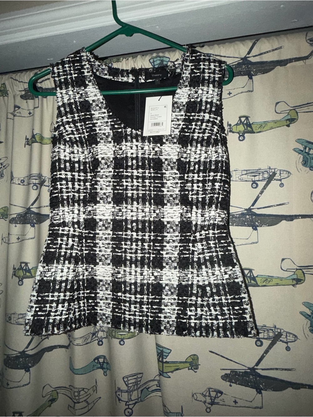 Theory Black and White Tweed Peplum Shell Top